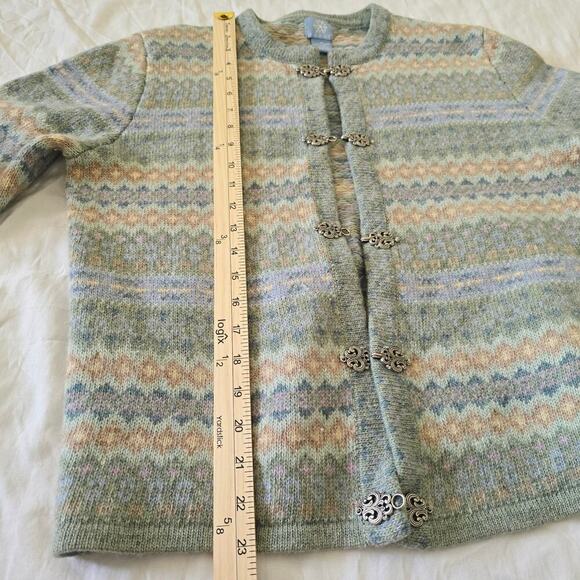 Vintage Frost Lambs Wool Cardigan Sweater M Nordic Fair Isle Hook Cottagecore - Picture 4 of 7